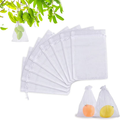 50/100Pcs Fruit Protection Netting Bags with Drawstring Reusable Grape Grow Bags Strawberry Cover Mesh Bags for Pest Control