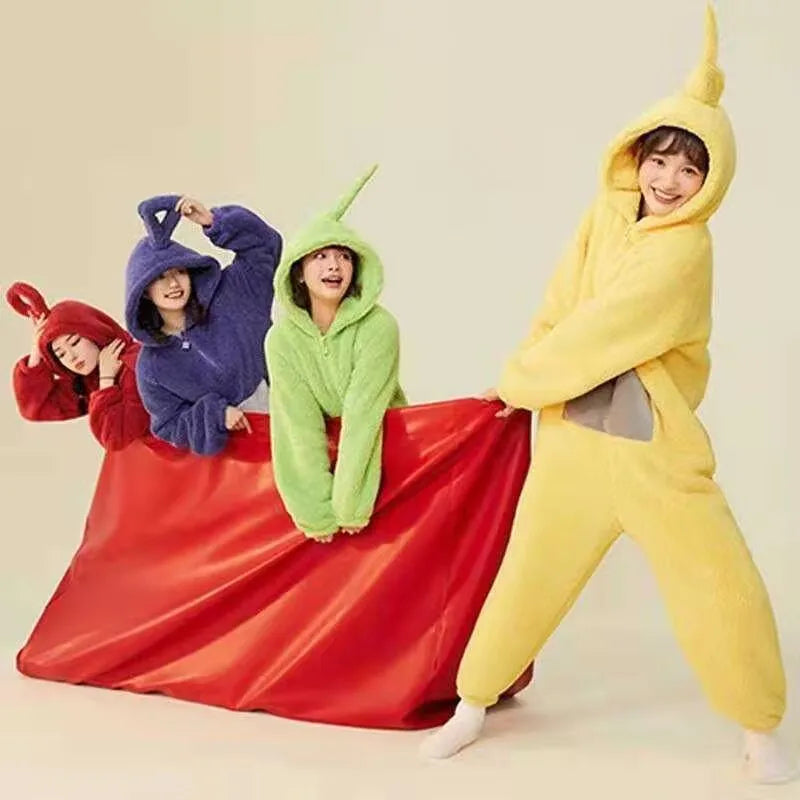 Adult Kids Teletubbies Costumes Soft Long Sleeves Piece Pajamas Costume Lala Home Clothes Cosplay Adult Unisex Party Wear