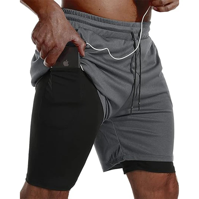 Mens Sport Shorts Sportswear Double-deck Running Shorts 2 In 1 Beach Bottoms Summer Gym Fitness Training Jogging Short Pants Men