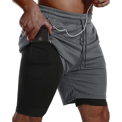 Mens Sport Shorts Sportswear Double-deck Running Shorts 2 In 1 Beach Bottoms Summer Gym Fitness Training Jogging Short Pants Men