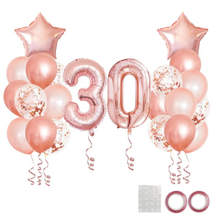 25pcs Rose Gold Mixed Balloons 10 15 16 18  20 21 25 30 35 40 50th Birthday Party Decorations  Woman Birthday Anniversary Decor