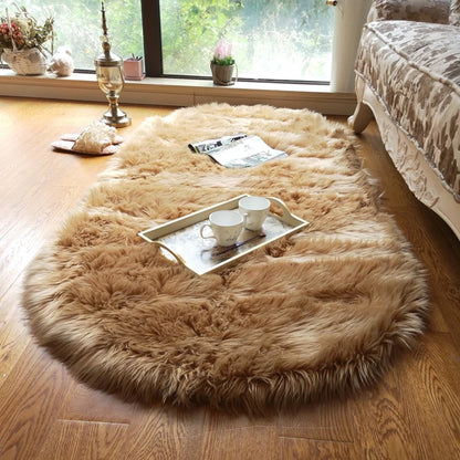 Oval Fur Rugs Bedroom Thicken Fluffy Carpet Living Room Bed Down Children's Floor Hairy Soft Sofa Foot Mat For Home Accessories