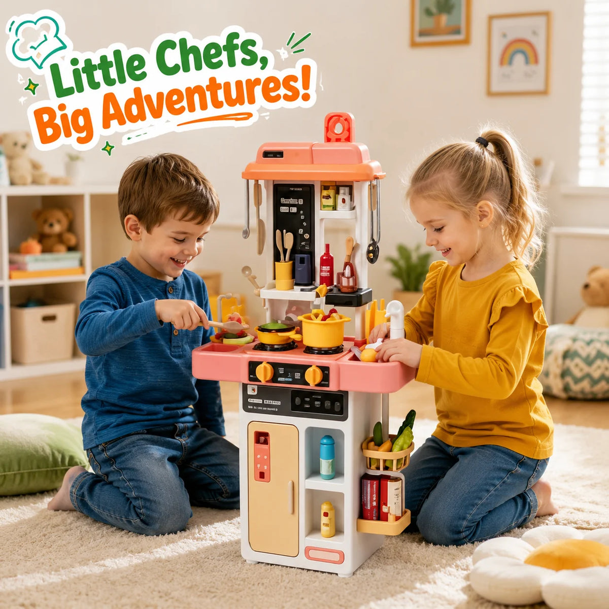 52-Piece Kitchen Toy Set, Educational Toys with Sound and Light Effects, Equipped with Various Realistic Kitchen Tools, Perfect for Parent-Child Interaction, Role-Playing Activities, and Holiday Gifts.