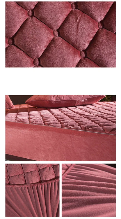 Plush thickened quilted mattress cover warm and soft crystal cotton sheet quilted mattress cover does not include Pillowcase