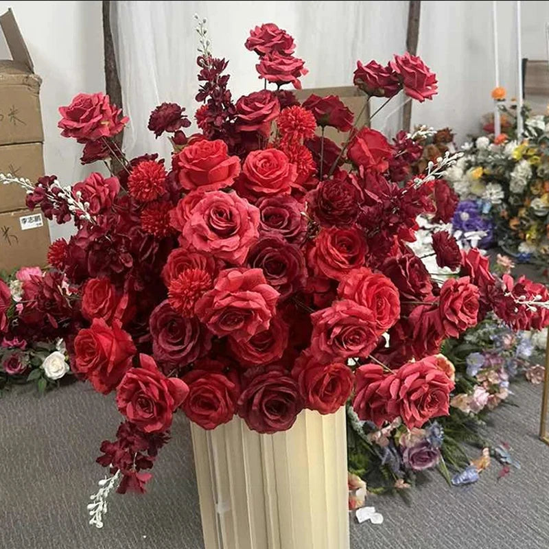 White Rose Hyacinth Table Centerpiece Flower Ball Wedding Backdrop Decor Floral Arrangement Runner Flower Row Event Party Props