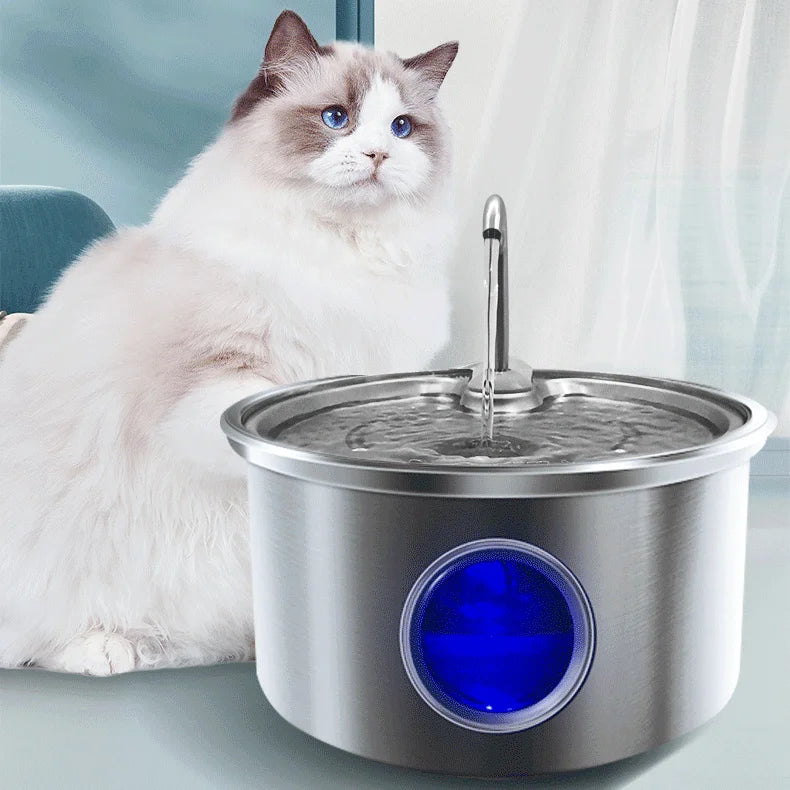 3L Full Stainless Steel Pet Water Dispenser With Water Level Window For Cats Dogs Drinking Healthy Ultra Quite Water Fountain