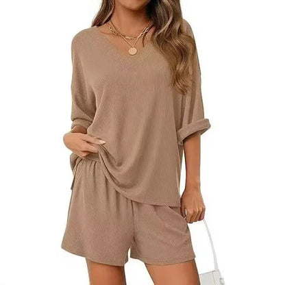 2026 Summer Solid Beach Set for Women Loose Casual Style Home and Outdoor Wear hort-Sleeve T-Shirt Shorts