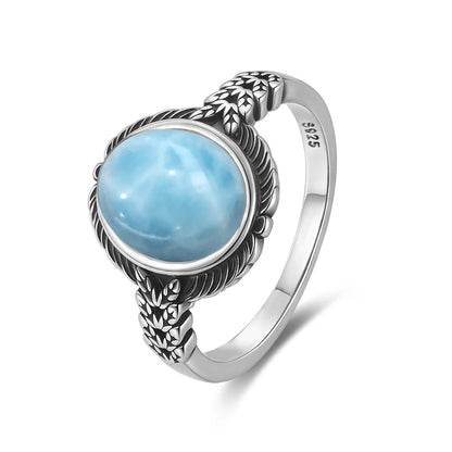 Original Certified 925 Silver Rings Larimar Natural Blue Stone 8*10MM oval shape twist Rings Fine Jewelry Gifts for Women Men