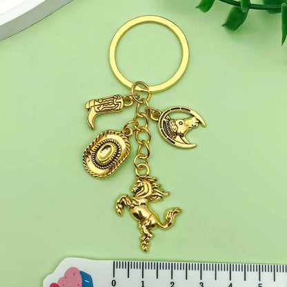 1pc Vintage Western Cowboy Keychain, Alloy Western Horse, Western Hat, Boots Design Key Ring, for Car Keys, Backpacks, Wallets
