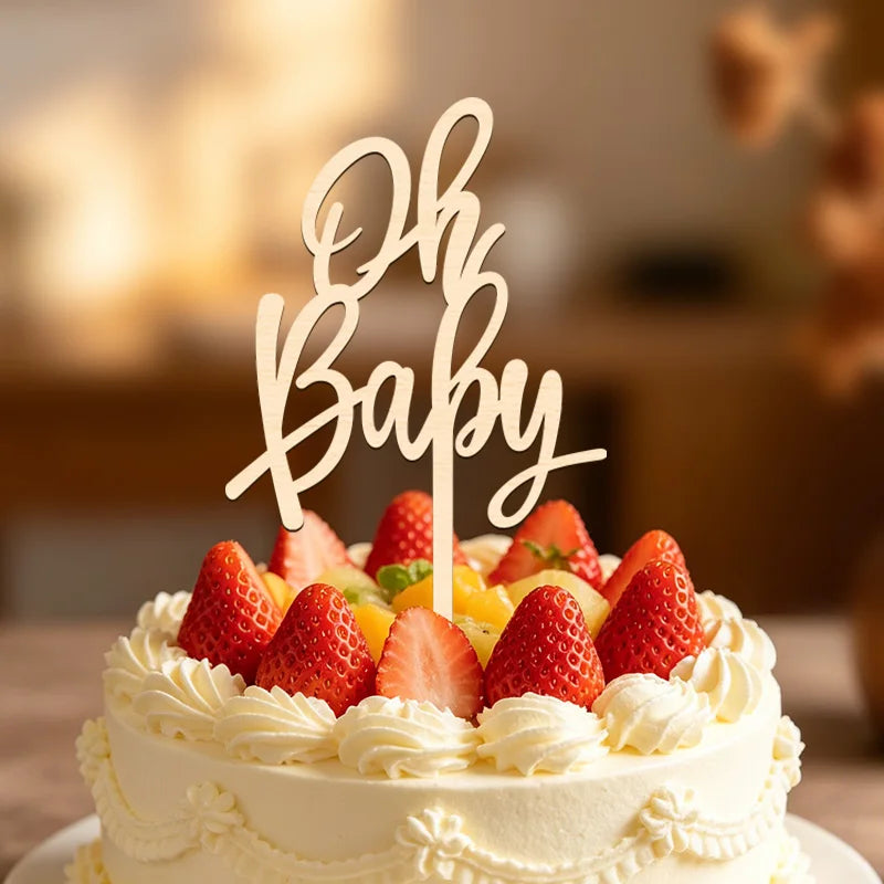 YOMDID Oh Cake Topper Birthday Cake Topper Wood Photo Prop for Baby Shower Birthday Decoration Party Supplies