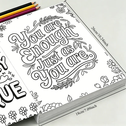 Mental Health Coloring Book 32 Pages, Floral Themed Mindful Stress Relief Coloring Pages for Adult Anxiety Relief