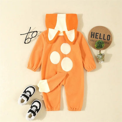 Cartoon Blue Orange Dog Costume For Toddler Baby Boys Girls Halloween Costume Hooded Ear Tail Jumpsuit
