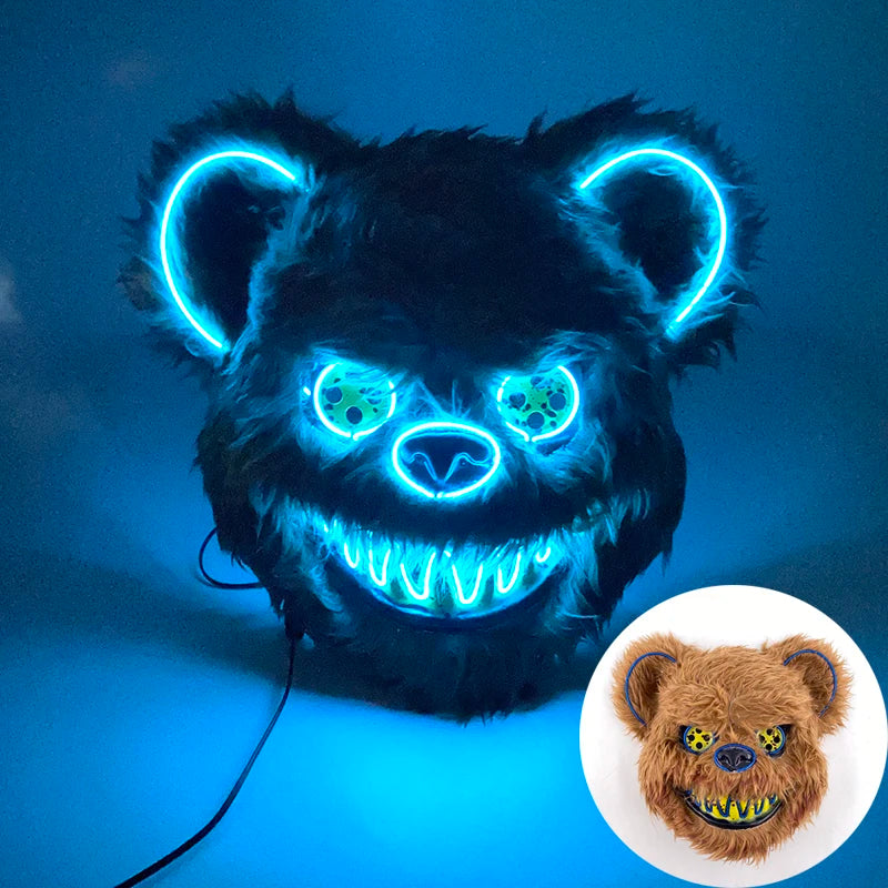 Novelty LED Bloody Furry Bunny Rabbit Bear Mask Realistic Scary Horror Killer Adult Masquerade Cosplay Costume Accessory