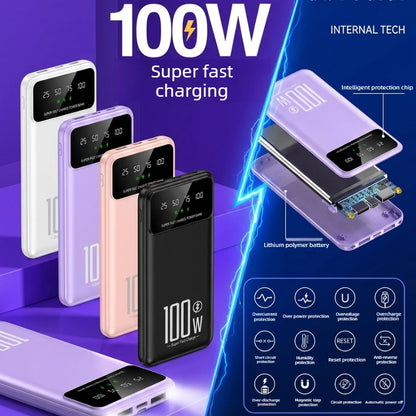 20000mAh Digital Display Power Bank 100W High Speed Fast Charger With LED Light Portable External Battery For All Smart Phones
