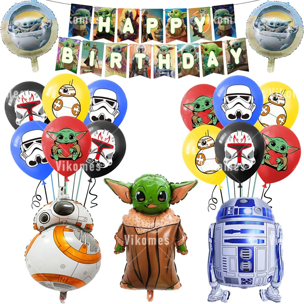 Green Yodaed Latex Balloons Hero Master Robot Foil Ballons Happy Birthday Party Banner Tableware Cake Topper Decoration Kid Toy