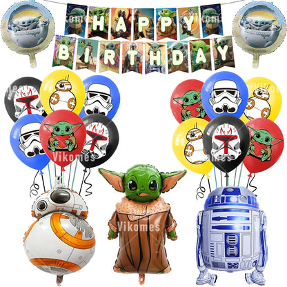 Green Yodaed Latex Balloons Hero Master Robot Foil Ballons Happy Birthday Party Banner Tableware Cake Topper Decoration Kid Toy