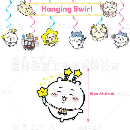 kawaii Chiikawa Birthday Party Disposable tableware Banner Cake Topper Hanging Flag Latex Foil Balloons Birthday Decorations Toy