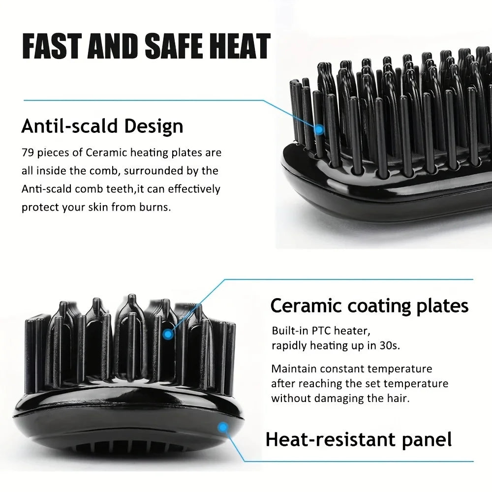 Ceramic Ionic Hair Straightener Brush Salon Fast Heating Hair Straightening Brush Anti-Scald Hair Beard Straightener Comb
