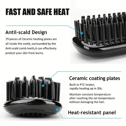 Ceramic Ionic Hair Straightener Brush Salon Fast Heating Hair Straightening Brush Anti-Scald Hair Beard Straightener Comb