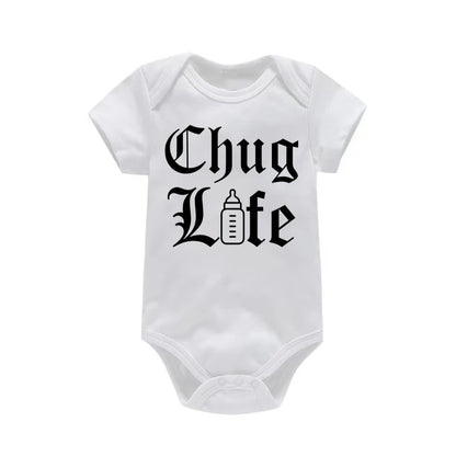 Chug Life Funny Milk Bottle Printed Newborn Baby Bodysuit Short Sleeve Infant Girls Rompers Summer Toddler Boys Ropa Clothes