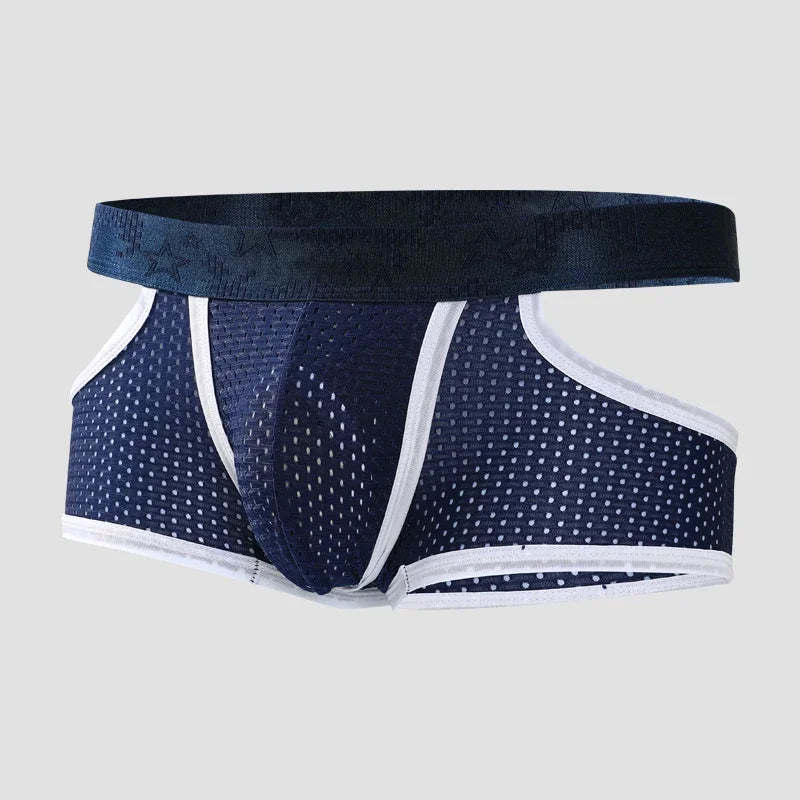 Men's Ice Silk Gunpowder Style Separated Underwear with Breathable Mesh, Summer Lightweight Briefs with Flat Front Design
