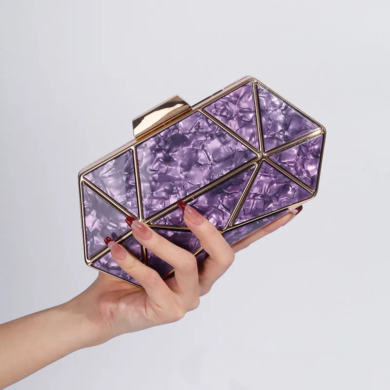 2024 New Women Acrylic Metal Rhombus Evening Bag Chain Shoulder Crossbody Bag Luxury Designer Handbag Party Clutch Dinner Bags