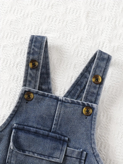 Two-Piece Set for Baby Boys: Casual and Versatile Style for Spring and Summer, Featuring a Striped Round-Neck Short-Sleeve Top and Stylish Pocket Overalls