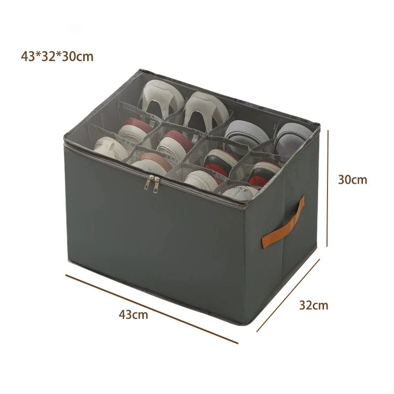 Shoe Organizer for Closet Foldable Shoe Storage Containers with Clear Cover Fits up to 16-32 Pairs with Adjustabele Dividers