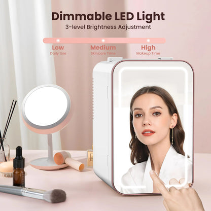 Mini Fridge for Bedroom Skincare Fridge 6L/8 Cans Small Refrigerator Compact Refrigerator 110V AC/12V DC Portable Cooler and Warmer for Skin Care, Makeup and Cosmetics