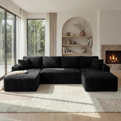 125" Oversized Cloud Boneless Couch with Chaise, Modern Modular Sofa with Deep Seat, Corduroy Upholstered U Shaped, Customized
