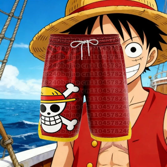 Adult and Child Luffy One-piece Surfing Shorts, Summer Anime Quick-drying Breathable Printed Sports and Fitness Shorts