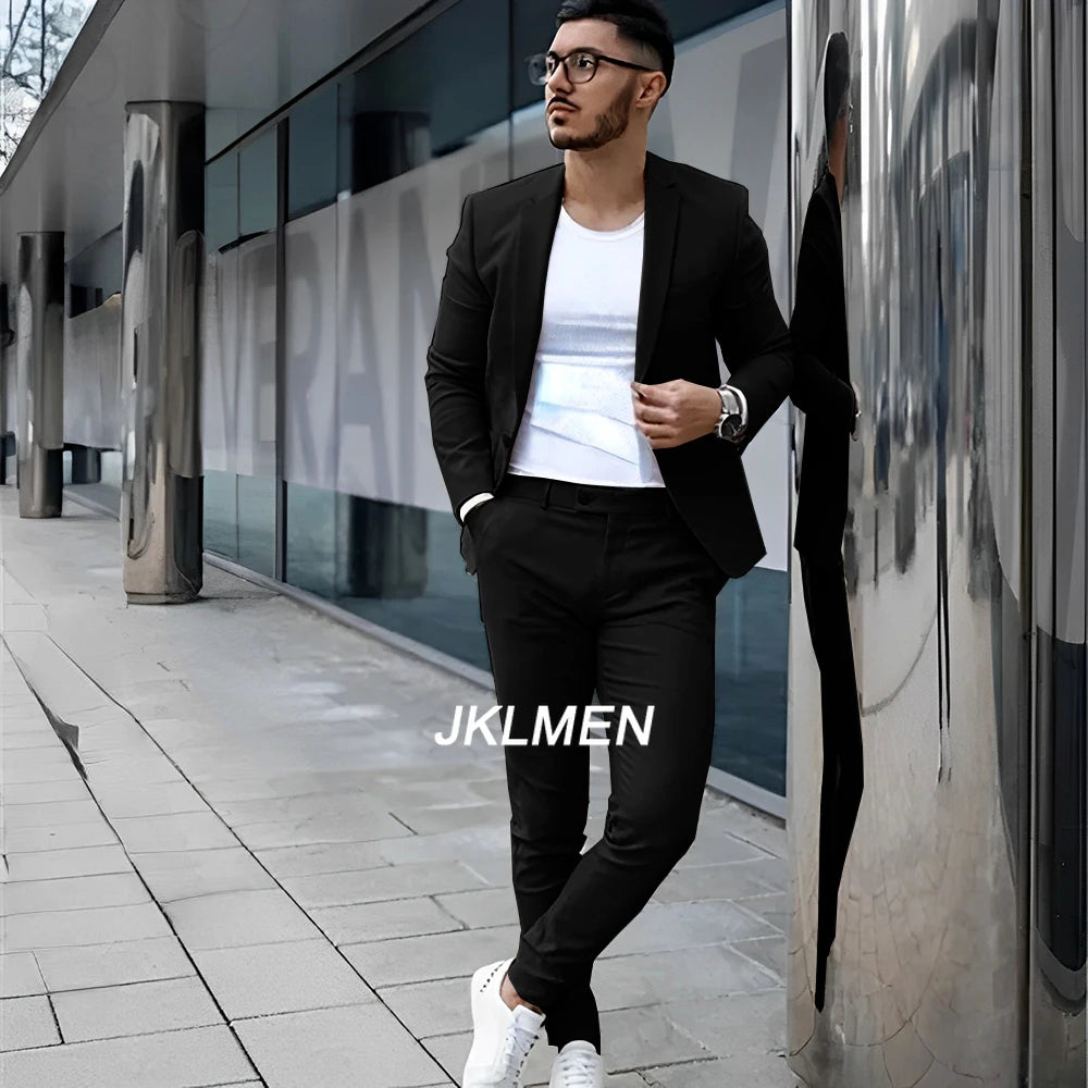 Gray Men's Suit 2 Piece Suit Summer Casual Jacket Pants Formal Wedding Tuxedo Groom Clothes Custom Color Blazer XS-5XL