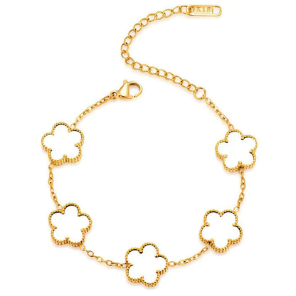 14K Gold Plated Stainless Steel Necklace Woman Five Leaf Petals Double
