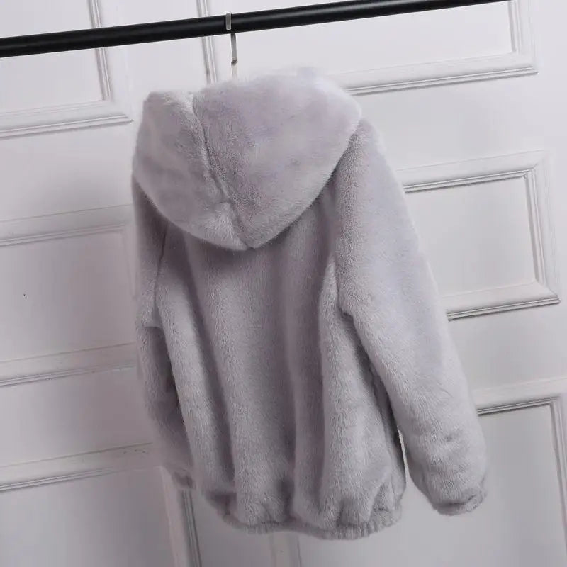 Fur Coat 2024 Women's Winter Korean Short Female Warm Loose Plush Hooded Thick Coat Jacket Overcoat Artificial Fur