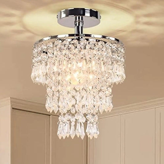 Small Crystal Chandelier | 3-Tier Chrome E26 Pendant | Bedrooms, Hallways & Living Rooms