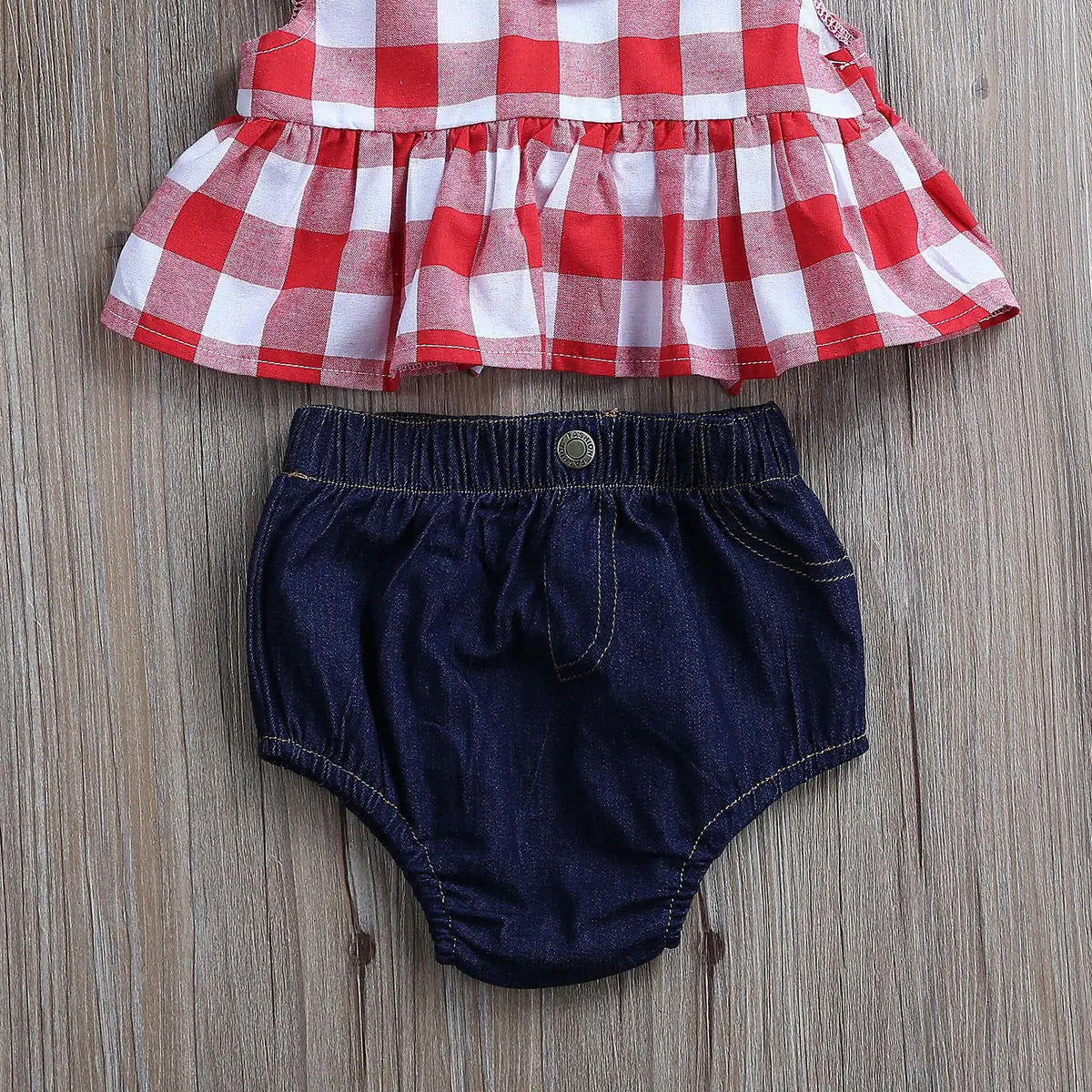 Pudcoco Baby Girls Clothes Sets Red and White Plaid Sleeveless Top Denim Shorts with Headband Toddler Girl Summer Outfits 0-3T