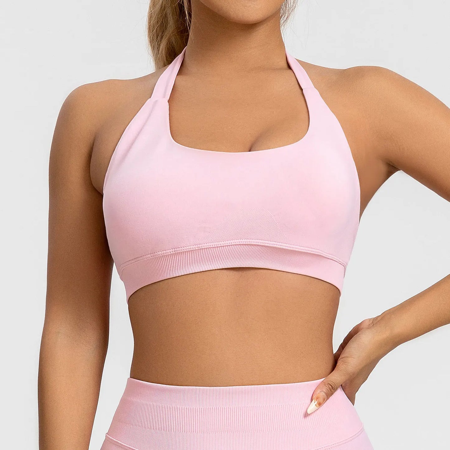 NCLAGEN Sports Bra Women Sportswear Seamless Halter Top High Support Push-up Open Back Gym Wear Fitness Yoga Workout Underwear