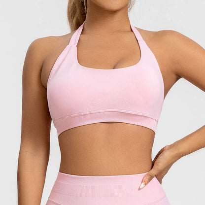 NCLAGEN Sports Bra Women Sportswear Seamless Halter Top High Support Push-up Open Back Gym Wear Fitness Yoga Workout Underwear