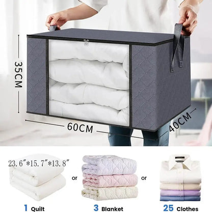 35L/60L/90L Foldable Storage Box Transparent Window Non-woven Fabric Clothes Storage Bins With Lids Dustproof