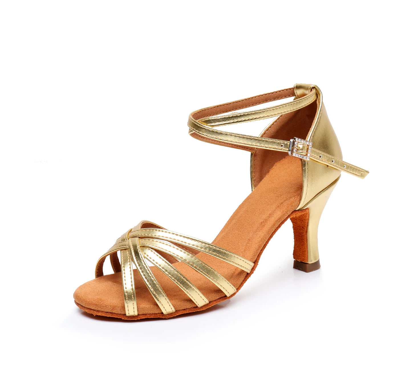 Gold Silver Woman Latin Dance Shoes With Rhinestone Buckle Jazz Salsa Dance Shoes For Ladies Girls Suede Soft Sole 5/7cm Heel