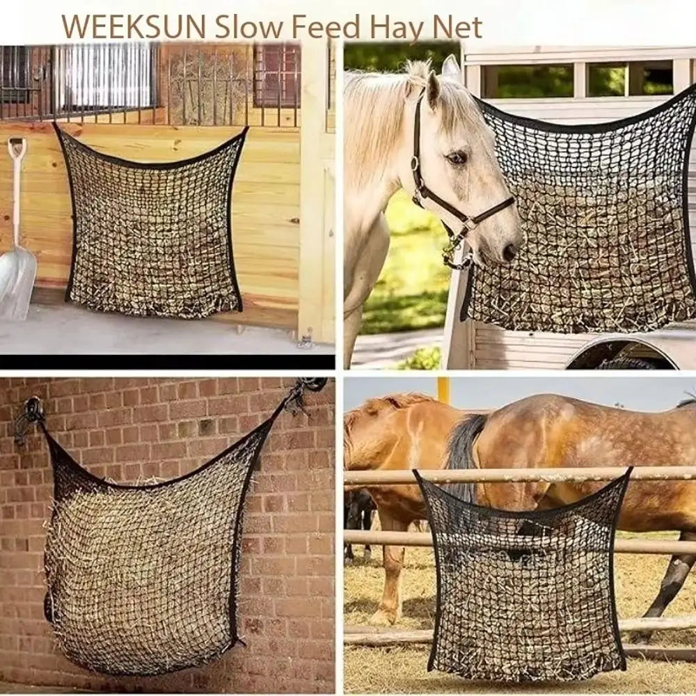 1Pc Durable Slow Feed Hay Net Large Capacity Hanging Horse Hay Bag 80x90cm Hay Feeder Bag for Horses Goat Sheep