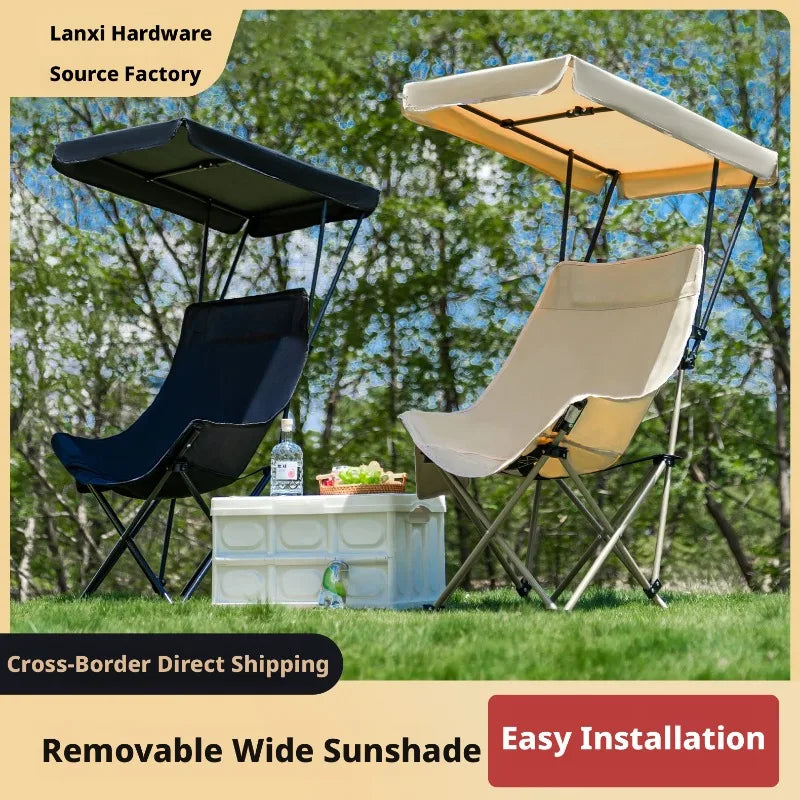 Foldable Moon Chair with Umbrella High Back Shade Portable Beach Camping Outdoor Chair