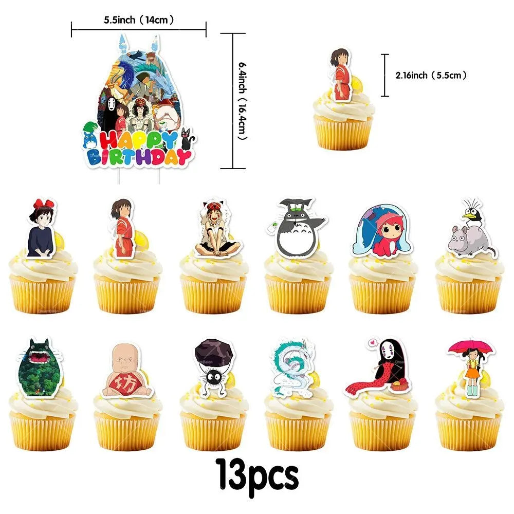 Hayaoed Miyazaki Latex Balloons Game Totoroed Cat Party Decoration Supplies Happy Birthday Banner Cake Topper Sticker Background