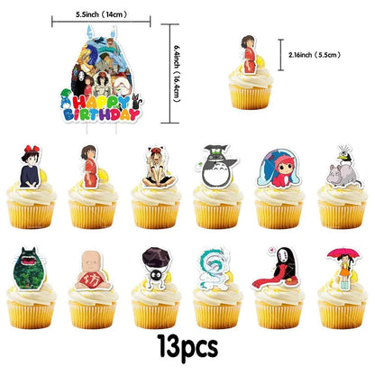 Hayaoed Miyazaki Latex Balloons Game Totoroed Cat Party Decoration Supplies Happy Birthday Banner Cake Topper Sticker Background