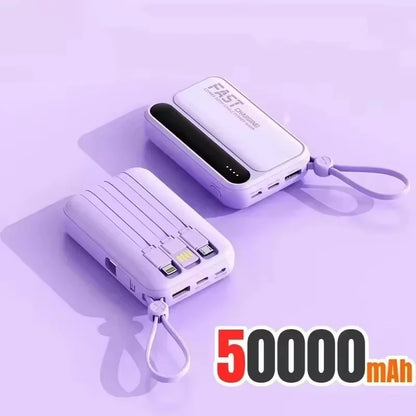 Lenovo Fast Charging Mini Battery Pack 50000mAh Power Bank with 4 Built-in Type C Cables for iPhone Samsung Android Devices