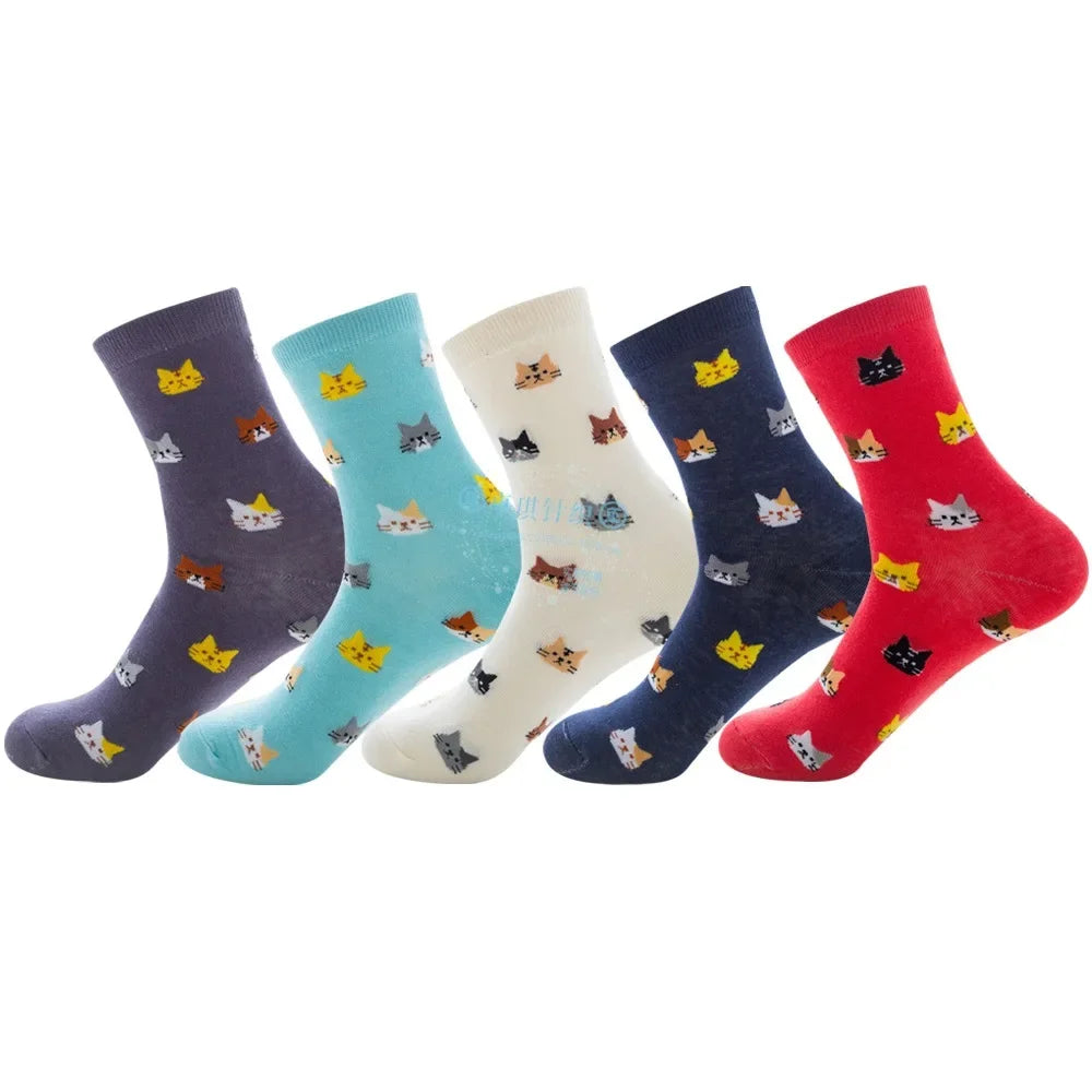 Cute Cartoon Cat Print Women Socks Sweet Cute Japanese Style Kawaii Long Socks Casual Harajuku Streetwear Cotton Soft Crew Socks