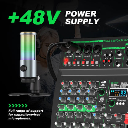 NXG MW Series 4/6CH Audio Mixer, 99 DSP Effects, Bluetooth 5.0, USB Audio Interface, for Live Stream, Karaoke, Recording & Podcast, Factory Direct | Clearance Sale
