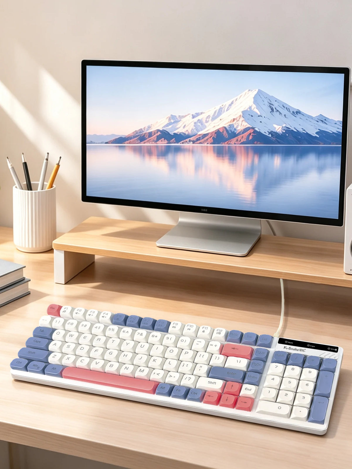 Color Block Wired Keyboard,USB Plug&Play,Mechanical Feel,Floating High Keycaps,Non-Slip Base,Office Gaming Keyboard for Desktops