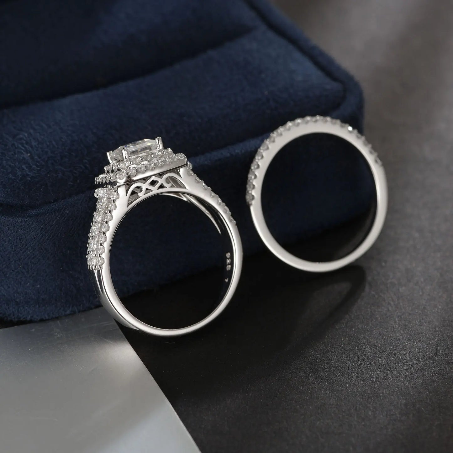 Newshe Certified Moissanite Weddings Ring Set for Women Luxury 925 Sterling Silver Halo Princess Cut Elegant Jewelry