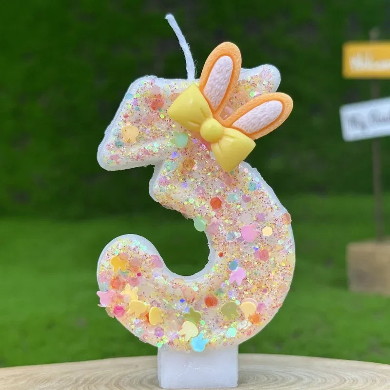 Digital Birthday Candles Cake Party Decoration Birthday Wax DIY Cute Ear Gift Bow Yellow Boy and Girl Number Cute
